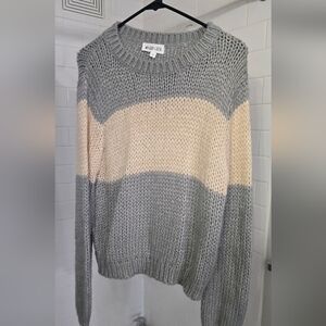 Cozy Knit Sweater - Gray and Cream